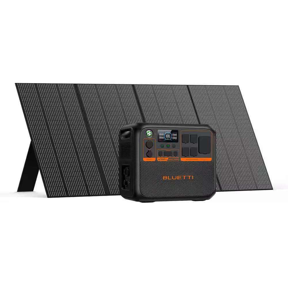 2400/3600-Watt Continuous Peak Output Power Station AC200PL Push Button Start Lifepo4 Battery Generato/350W Solar Panel