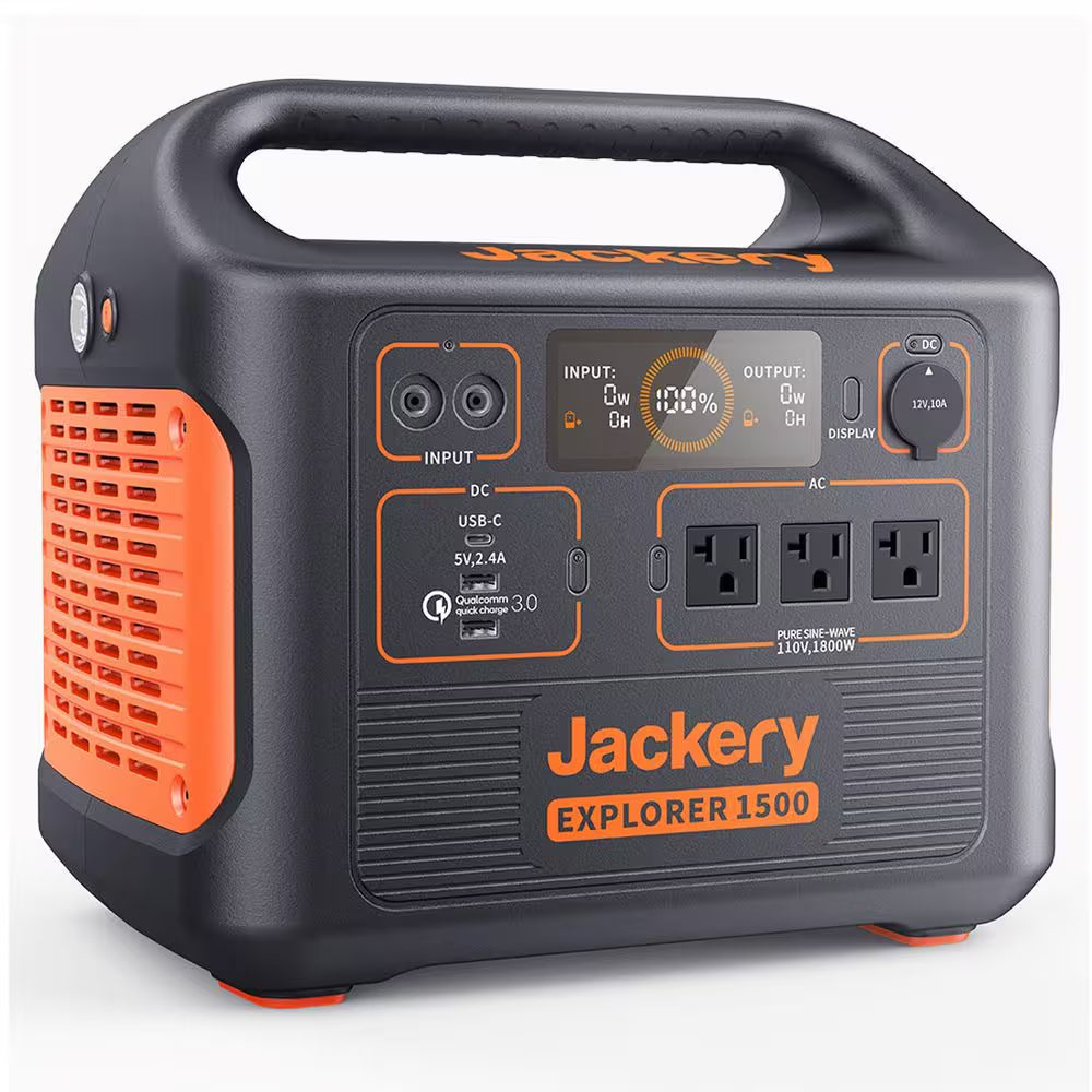1800-Watt Output/3600W Peak Portable Solar Power Station Explorer 1500 Push Start Battery Generator for Outdoors/Camping