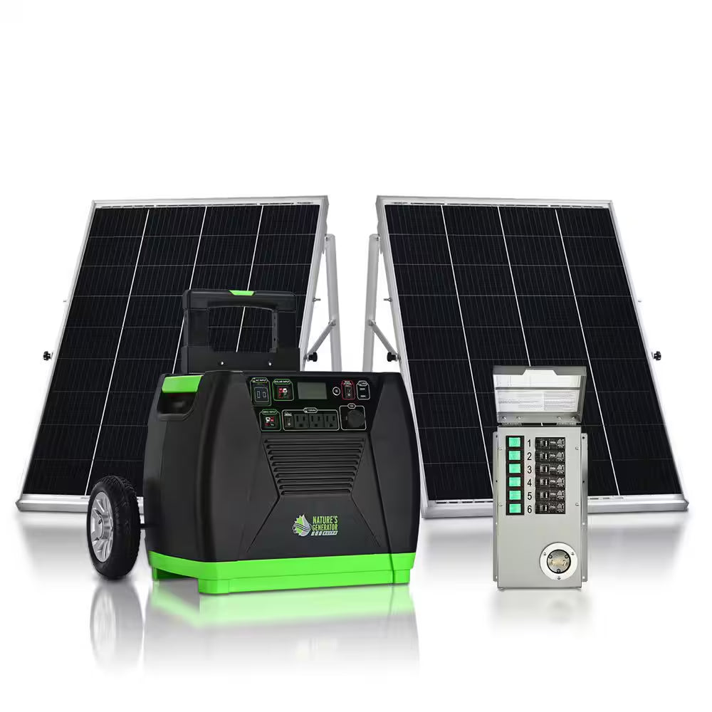 ELITE 3600-Watt/5760W Peak Push Button Start Solar Powered Portable Generator with 2 100W Panels, 1 Power Transfer Kit
