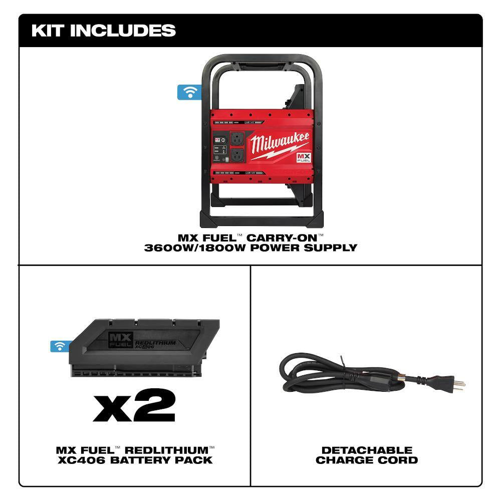 MX FUEL 3600-Watt/1800-Watt Lithium-Ion Battery Push Start Portable Power Station Battery Generator & 16 In. Chainsaw