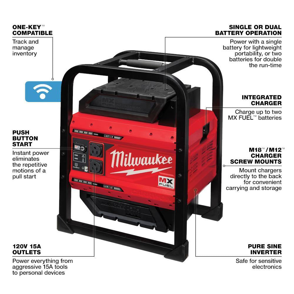 MX FUEL 3600-Watt/1800-Watt Push Start Battery Powered Generator & Rocket Stand Light with 3 XC Batteries and Charger
