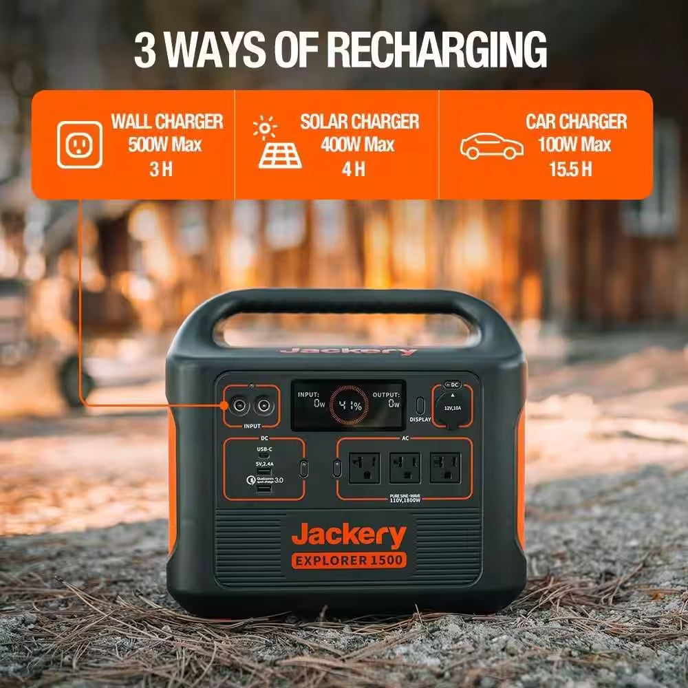 1800-Watt Output/3600W Peak Portable Solar Power Station Explorer 1500 Push Start Battery Generator for Outdoors/Camping
