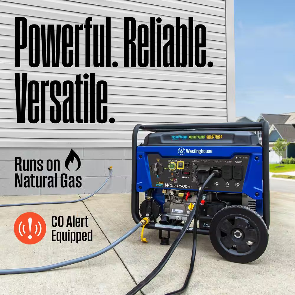 14,500-Watt/11,500-Watt Remote Start Tri-Fuel Portable Generator with Transfer Switch Outlet, Remote Start and CO Sensor