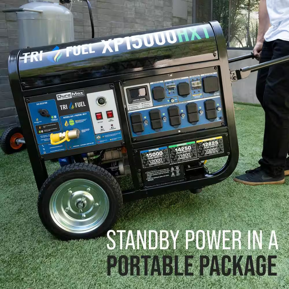 15,000-Watt/12,000-Watt Tri-Fuel Remote Start Gasoline Propane Natural Gas Portable Generator with CO Alert