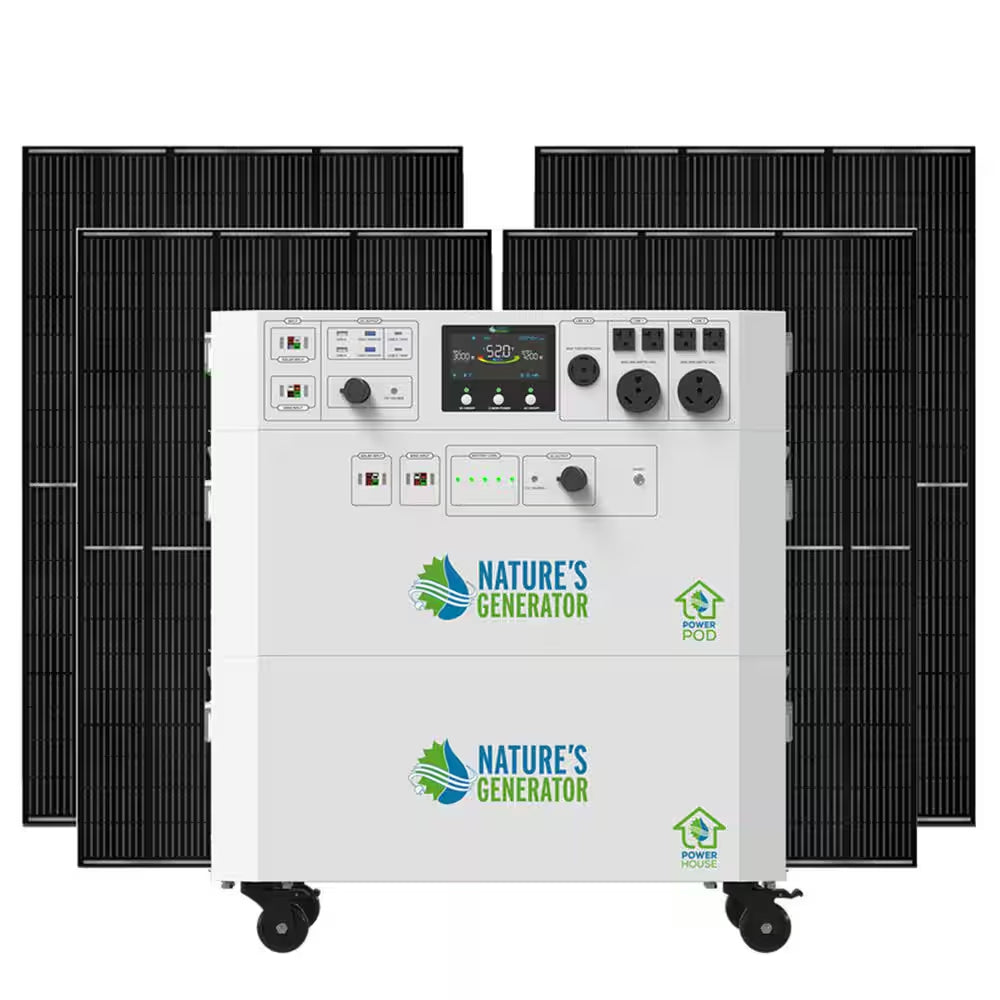 Powerhouse Gold PE 7,200-Watt Electric Switch Solar Generator with (2) 410-Watt Panels, Power Transfer Kit and Wheels