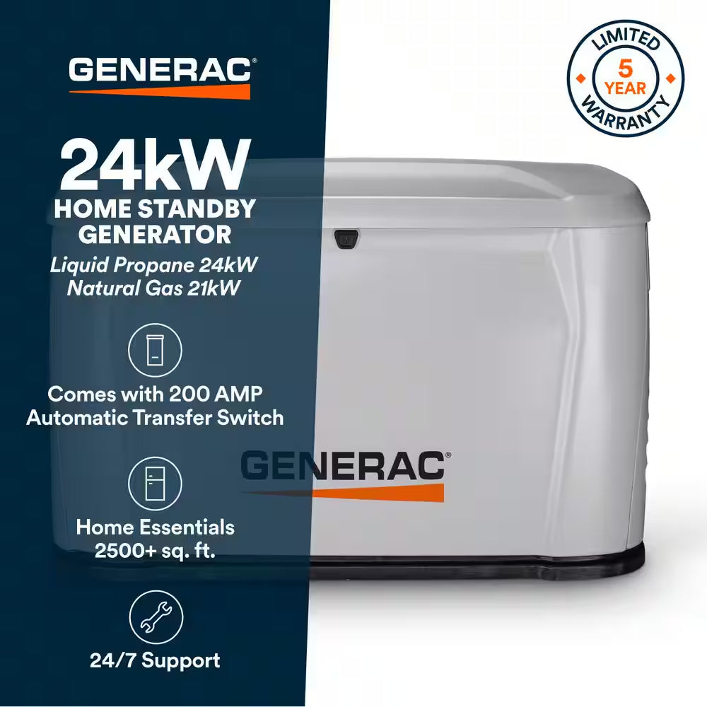 24,000 Watt Air-Cooled Whole House Home Standby Generator and 200-AMP Transfer Switch