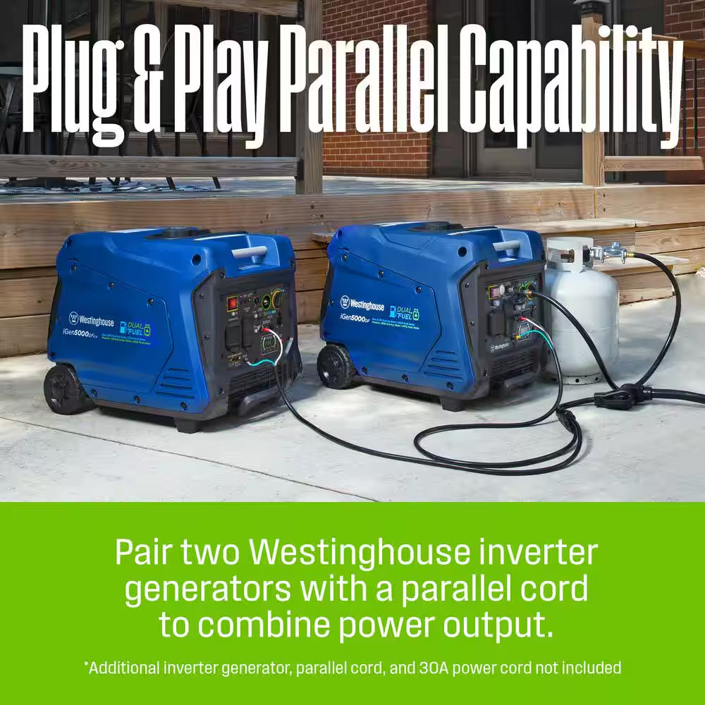 5,000-Watt Dual Fuel Gas and Propane Powered Portable Inverter Generator with Recoil Start, LED Data Center