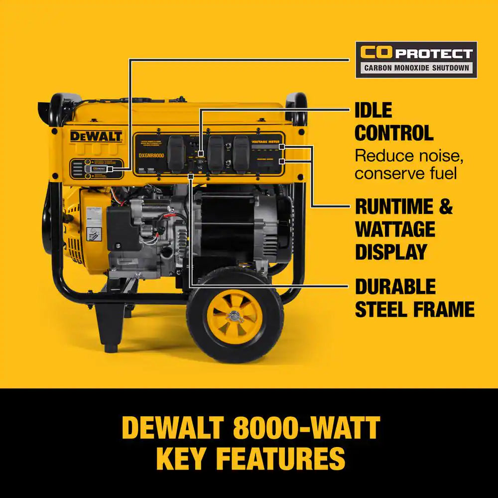 10000 / 8000-Watt Electric Start Gas Powered Portable Generator with Idle Control, GFCI Outlets and CO Protect-Dxgnr8000