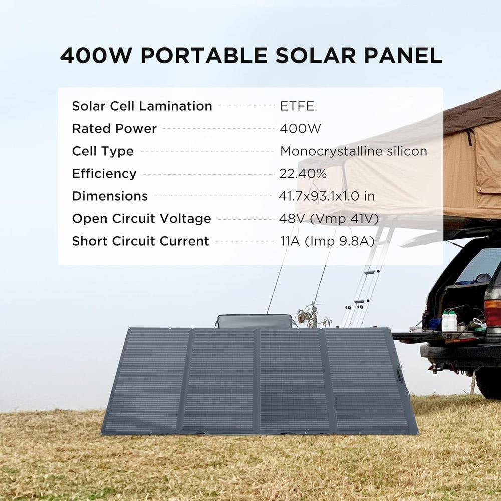 4000-Watt Output, Solar Generator DELTA Pro 3 with 2 Pcs 400W Solar Panels, LFP Battery, Home Backup, Camping&Rvs