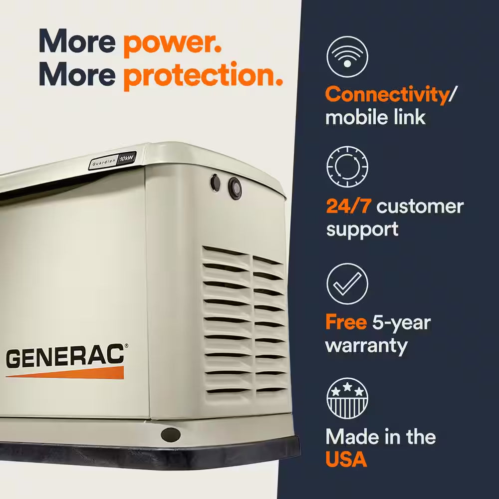 10,000 Watt - Dual Fuel Air- Cooled Whole House Home Standby Generator, Smart Home Monitoring, 100-AMP Transfer Switch