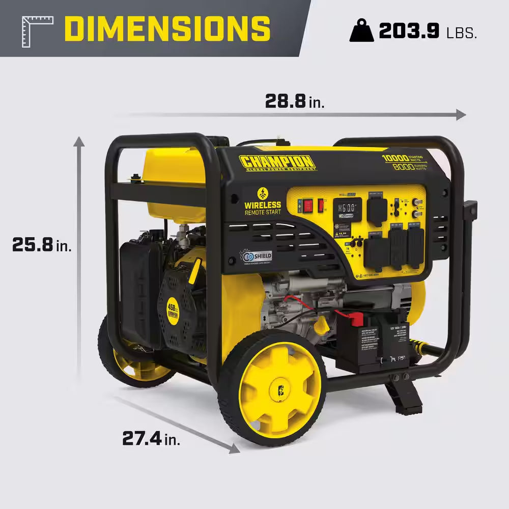 10000/8000-Watt Wireless Remote Electric Start Gasoline Powered Portable Generator with CO Shield