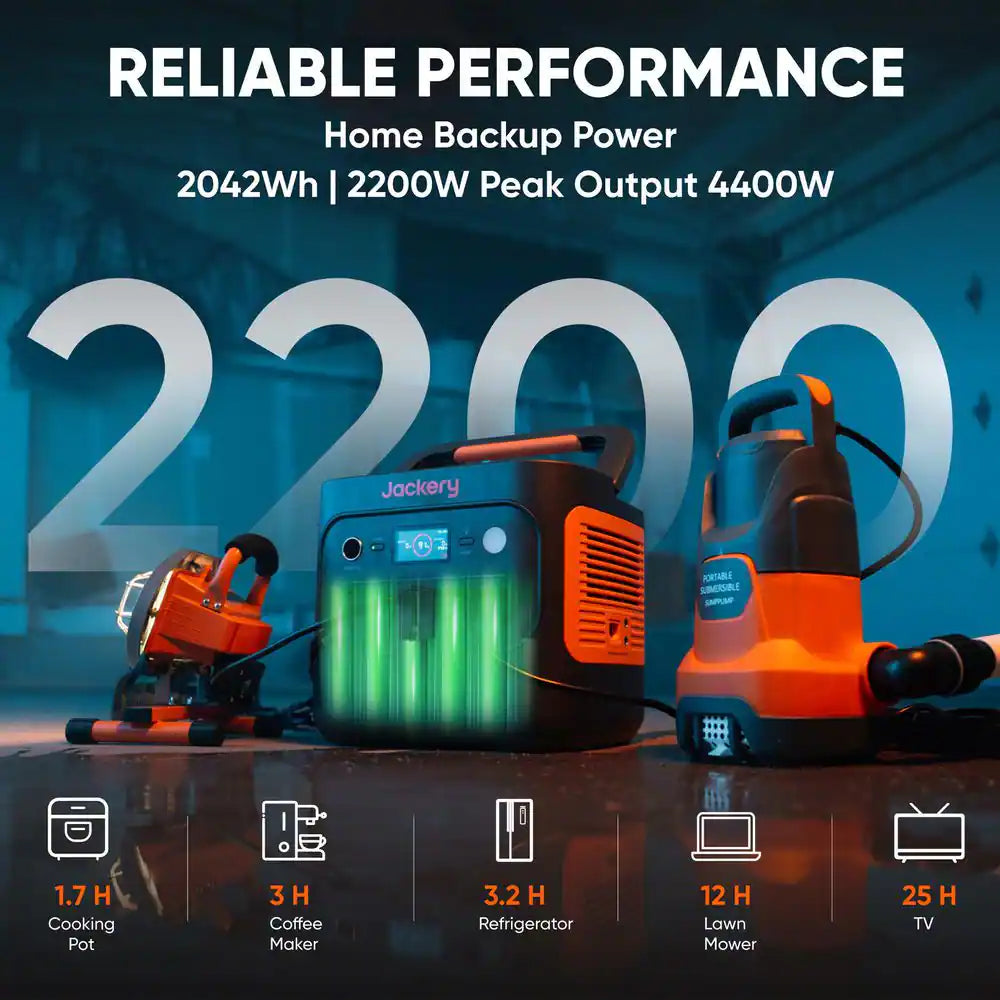 2200-Watt/4400W Peak Output Push Button Start Solar Generator 2000 V2 with 1Pcs 200W Solar Panel Outdoors and Emergency