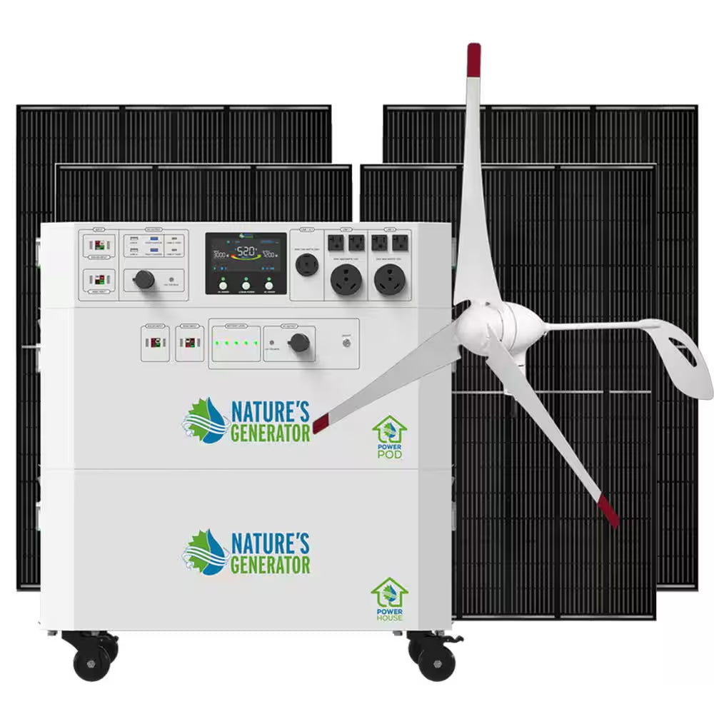 Powerhouse Gold PE 7,200-Watt Electric Switch Solar Generator with (2) 410-Watt Panels, Power Transfer Kit and Wheels