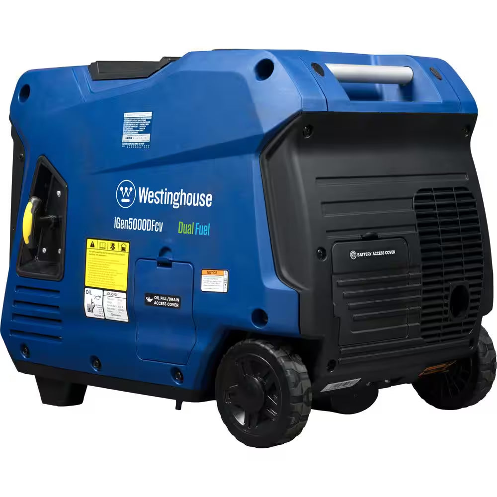 5,000-Watt Dual Fuel Gas and Propane Powered Portable Inverter Generator with Recoil Start, LED Data Center