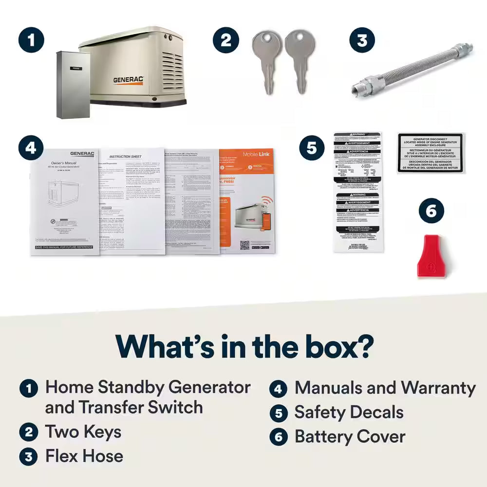 24,000 Watt - Dual Fuel Air- Cooled Whole House Home Standby Generator, Smart Home Monitoring & 200-AMP Transfer Switch