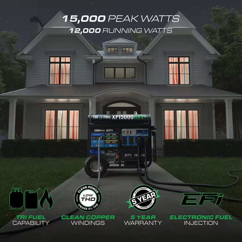 15000-Watt /12000-Watt Remote Start Tri-Fuel EFI Gasoline Propane Natural Gas Power Portable Generator 50 States