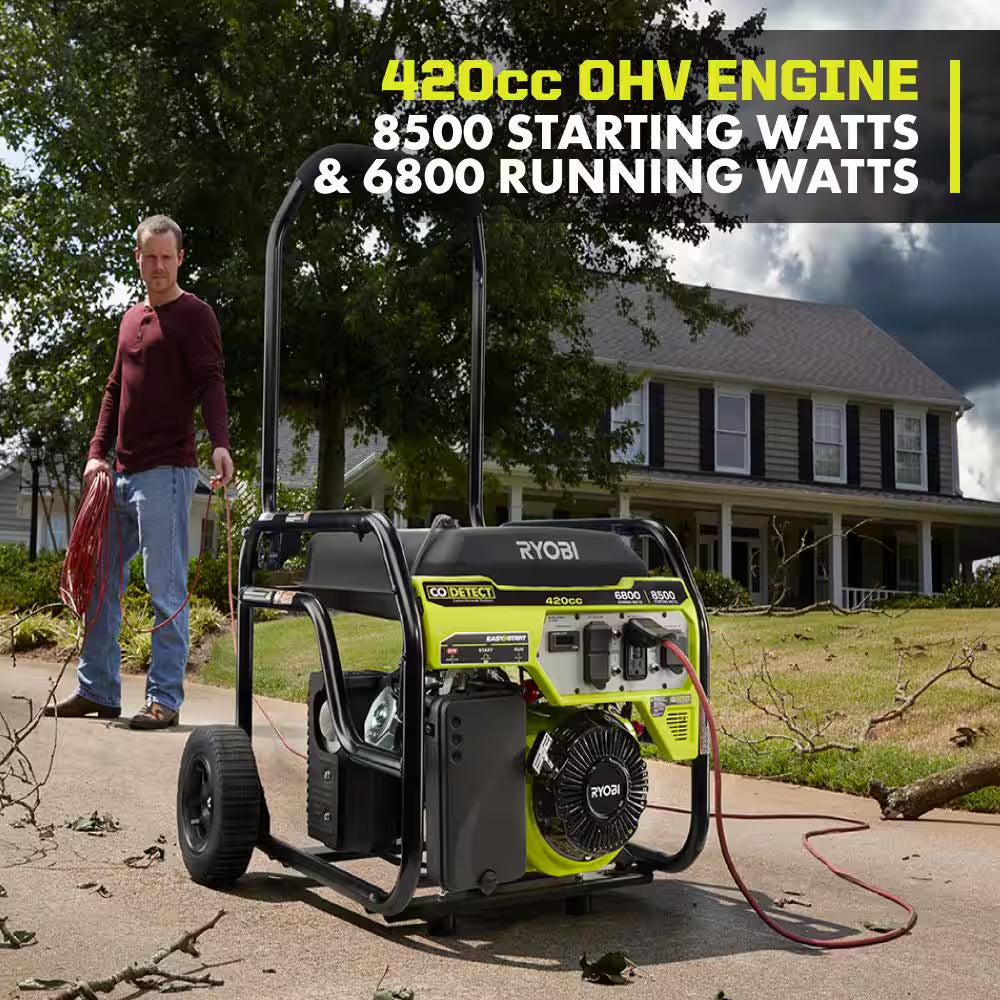 6800-Watt Recoil Start UL Gasoline Powered Portable Generator with CO Detect Shutdown Sensor