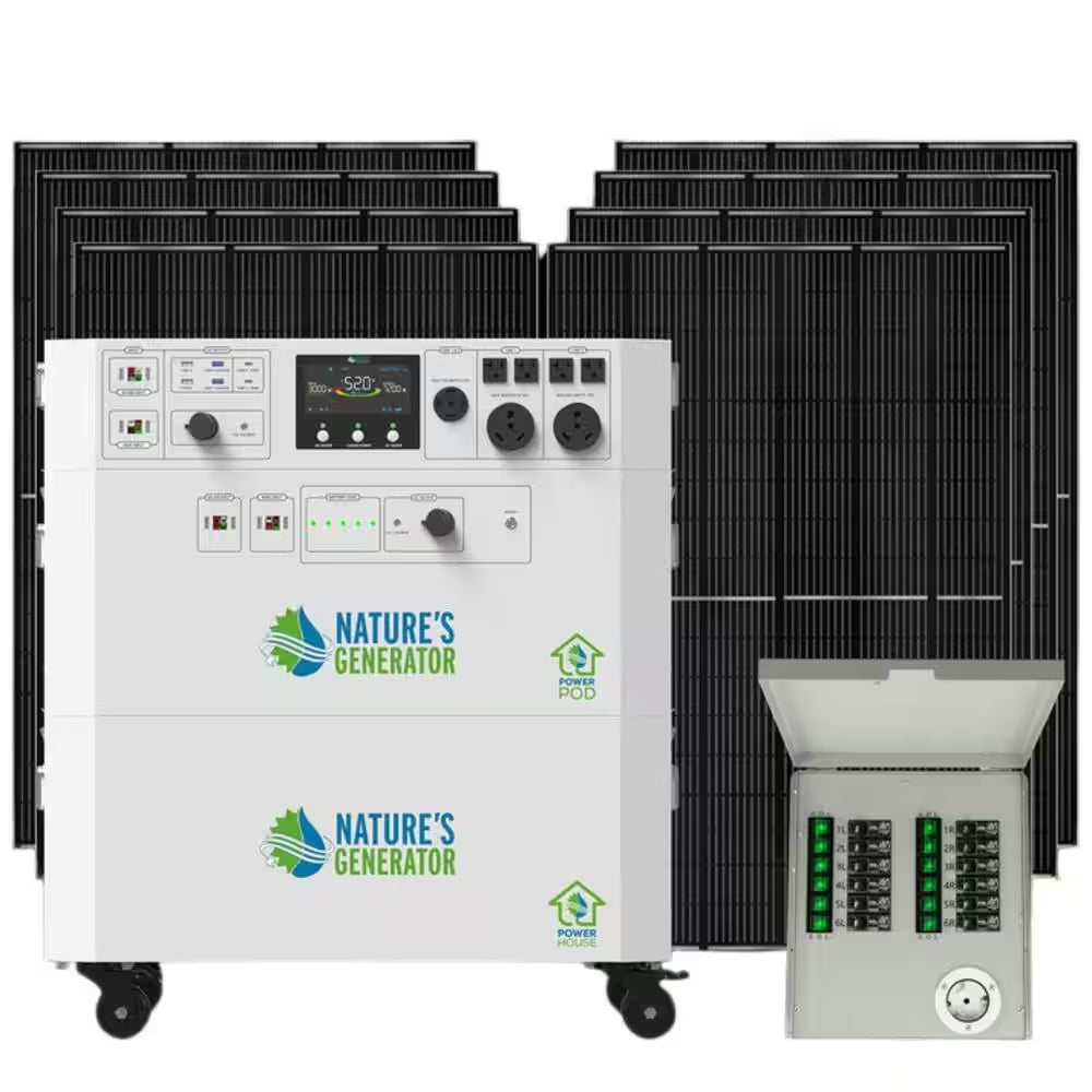 Powerhouse Gold plus 7,200-Watt Electric Switch Solar Generator with (4) 410W Panels and Wheels
