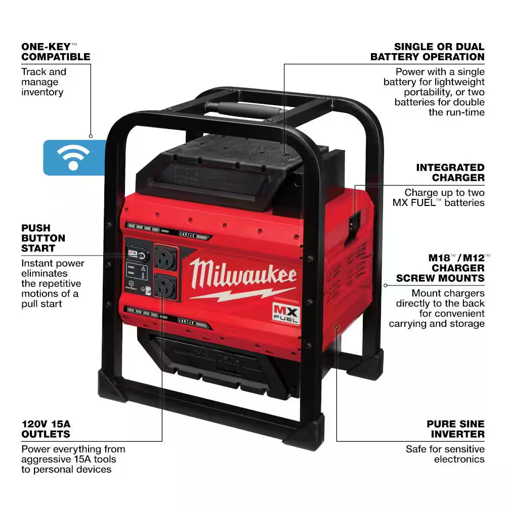 MX FUEL 3600-Watt/1800-Watt Lithium-Ion Battery Powered Push Start Portable Power Station W/(3) Batteries and Charger