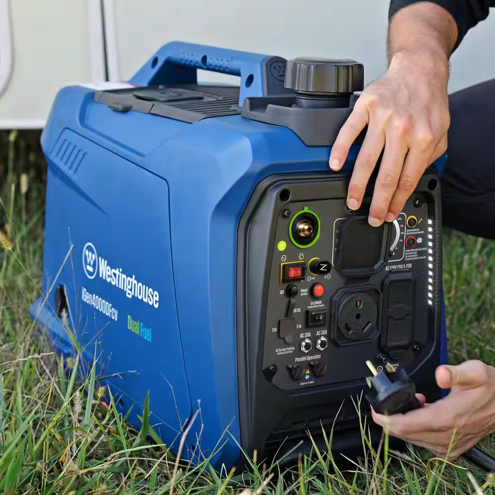 4,000-Watt Gas and Propane Dual Fuel Powered Portable Inverter Generator with Recoil Start, LED Data Center