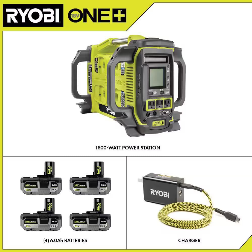 18V ONE+ 3000/1800-Watt Battery Powered Power Station with (4) 6.0Ah Batteries for the Jobsite, Wilderness, or Storms