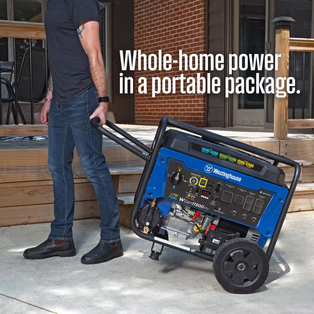 14,500-Watt/11,500-Watt Remote Start Tri-Fuel Portable Generator with Transfer Switch Outlet, Remote Start and CO Sensor