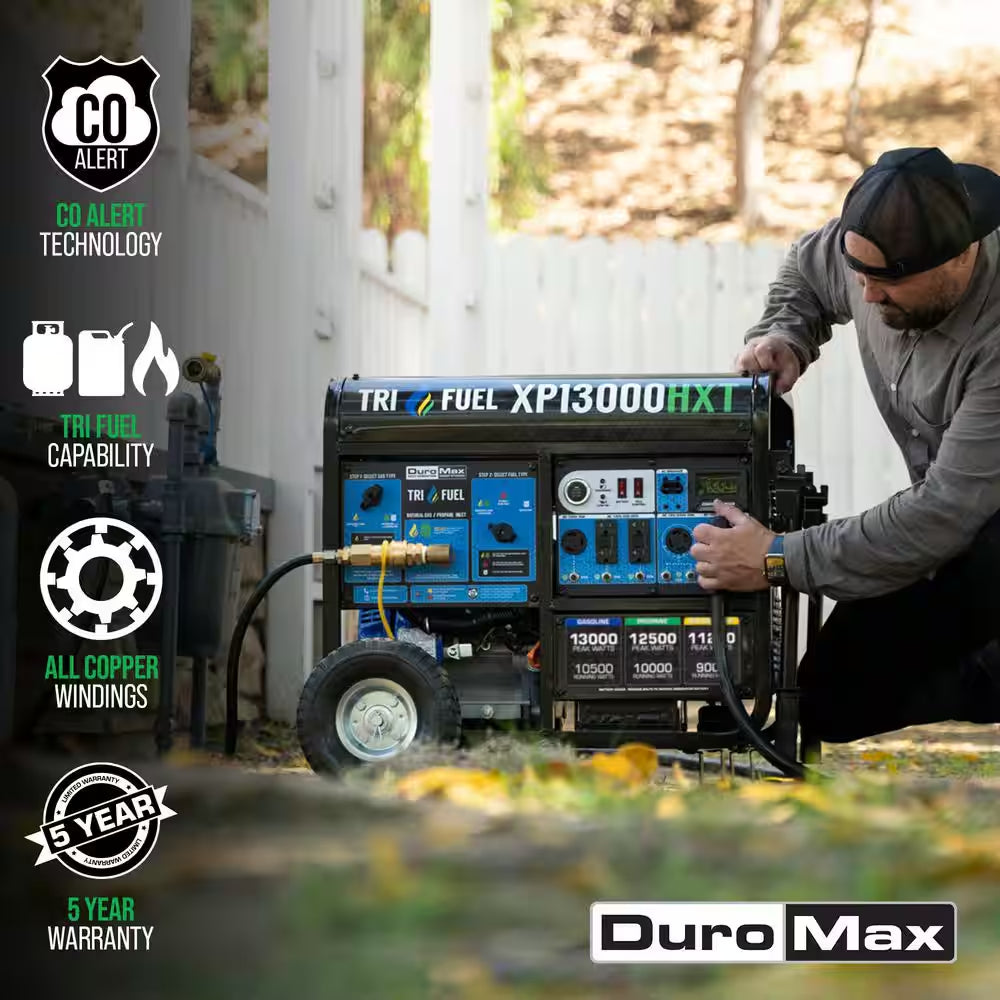13,000-Watt/10,500-Watt Tri-Fuel Remote Start Gasoline Propane Natural Gas Portable Generator with CO Alert