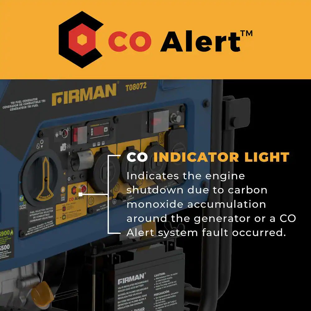 10,000-Watt/8,000-Watt Tri-Fuel Portable Generator with Electric Start, Transfer Switch Outlet and CO Alert Technology