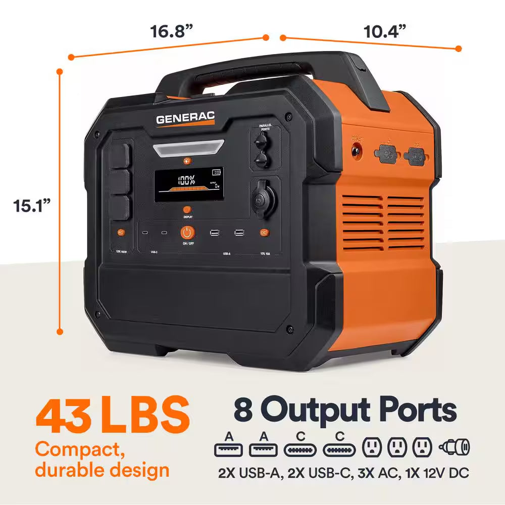 1600W Output / 3200 Peak 2106Wh Portable Battery Power Station with Push Button Start and Solar Charging - GB2000