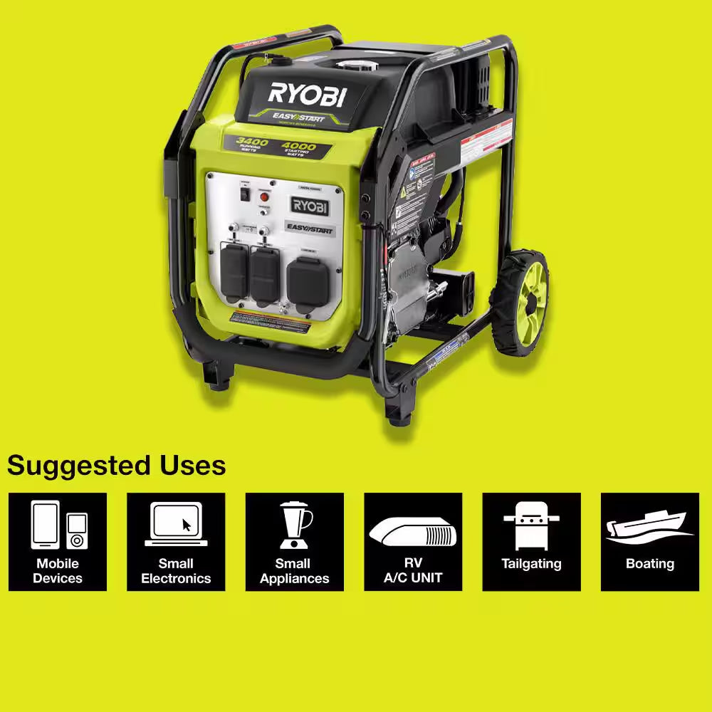 4000-Watt Recoil Start Gasoline Powered Digital Inverter Generator with CO Detect Shutdown Sensor