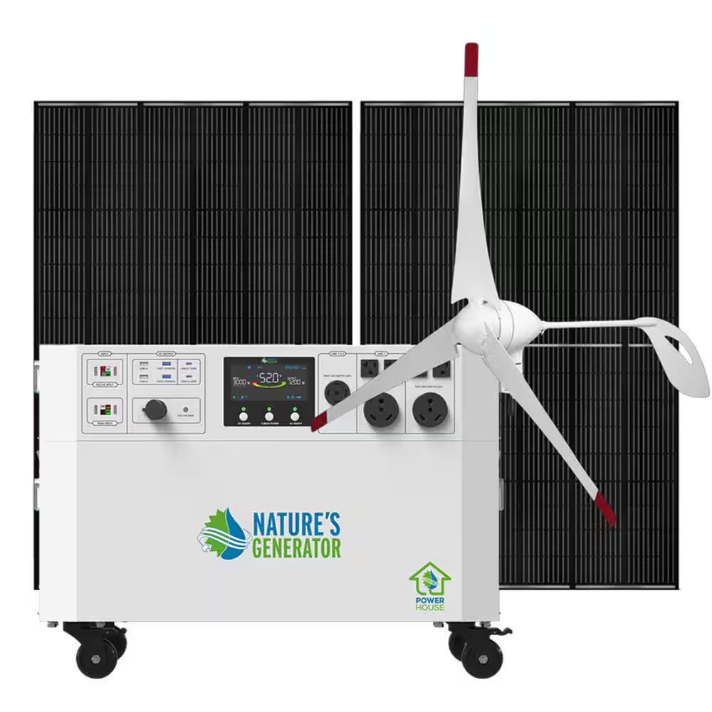 Powerhouse Gold PE 7,200-Watt Electric Switch Solar Generator with (2) 410-Watt Panels, Power Transfer Kit and Wheels