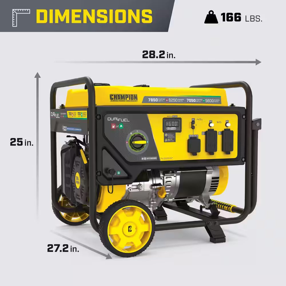 7850/6250-Watt Recoil Start Storm Ready Gasoline and Propane Powered Dual Fuel Portable Generator with CO Shield