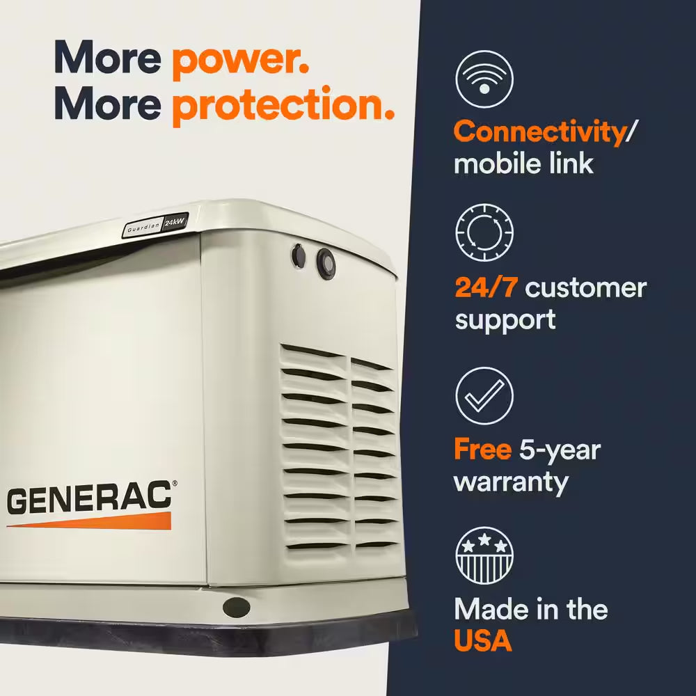 24,000 Watt - Dual Fuel Air- Cooled Whole House Home Standby Generator, Smart Home Monitoring & 200-AMP Transfer Switch