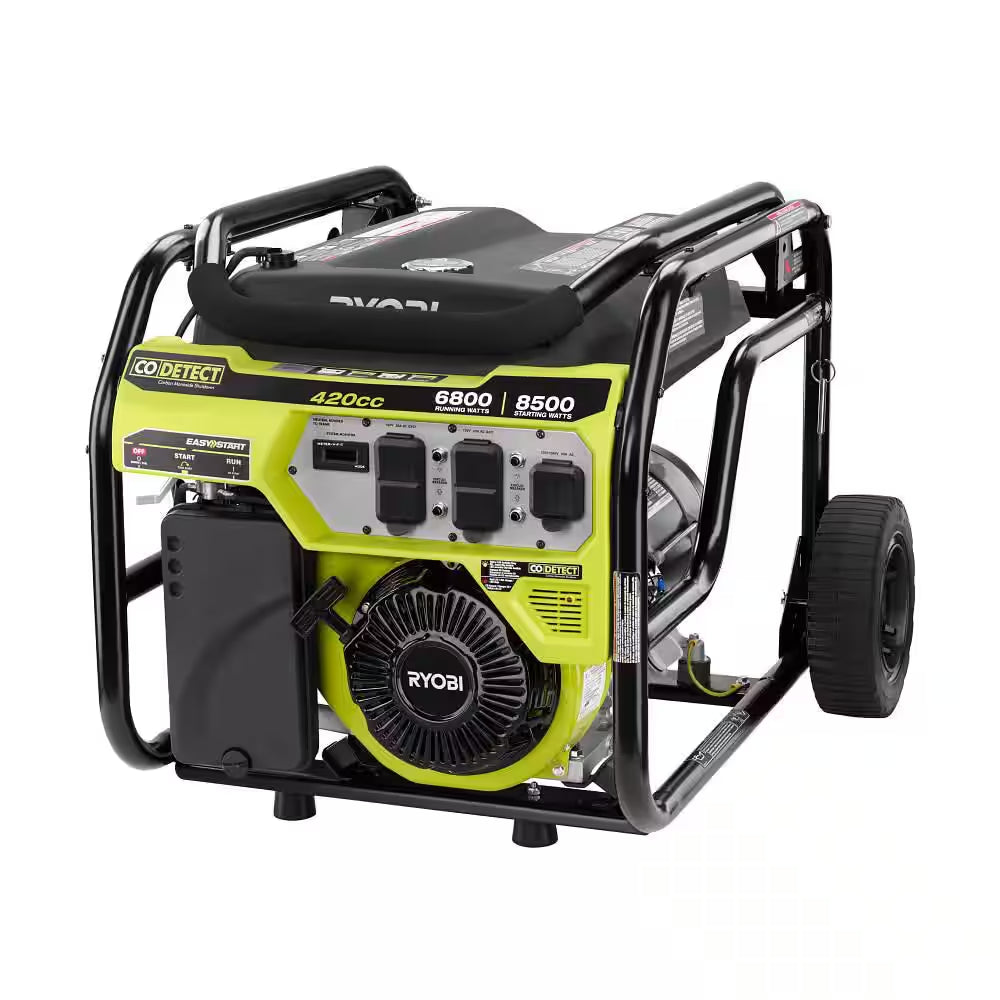 6800-Watt Recoil Start UL Gasoline Powered Portable Generator with CO Detect Shutdown Sensor