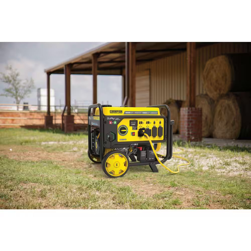 12,000/9,500-Watt Electric Start Dual Fuel Gasoline and Propane Home Backup Portable Generator, Free 3-Year Warranty
