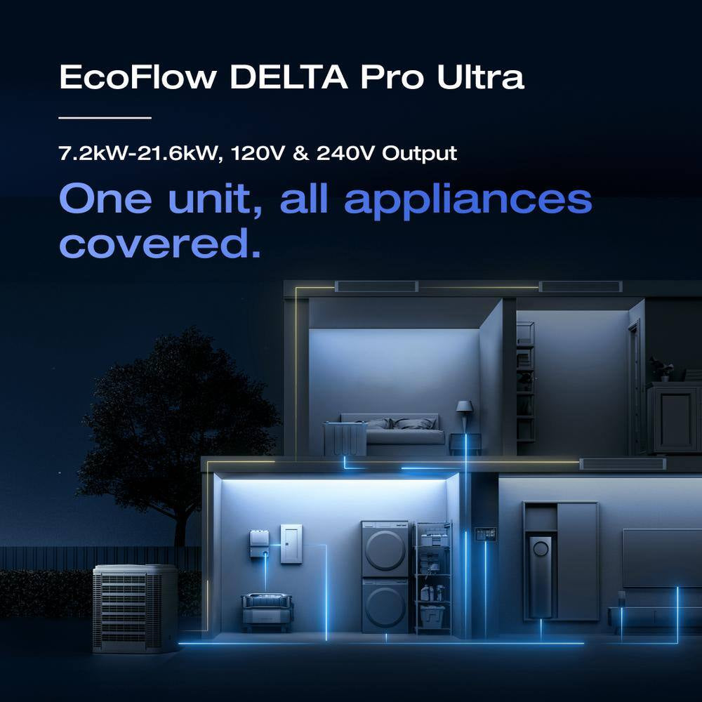 Battery Generator 6144Wh Delta Pro Ultra W/Smart Home Panel 2,7200W Output, LFP Power Station Home Backup, Push-Button